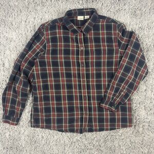 Vintage LL Bean Womens XL Scotch Plaid Black Stewart Flannel Shirt Button Up